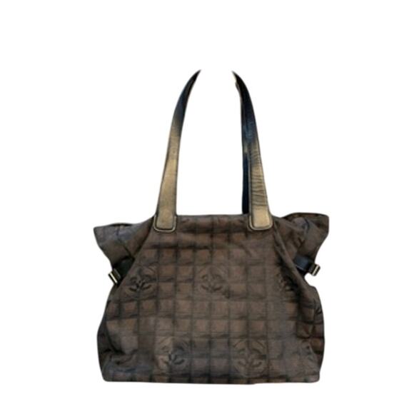 CHANEL Brown & Black Nylon Travel Line Bag*GM size w/zipper top*GREAT condition - Picture 2 of 16